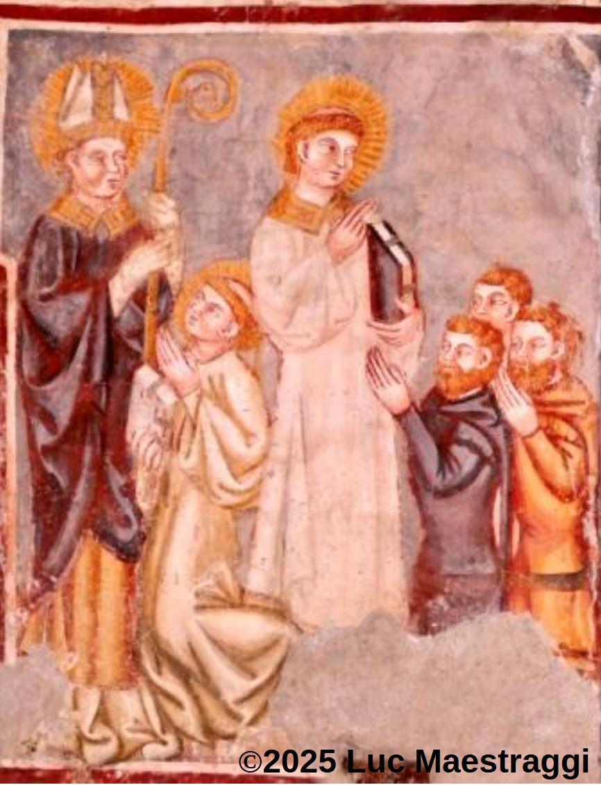 Photo de la peinture murale de la chapelle Saint-Vincent représentant l(ordination et le prêche de Vincent de Saragosse